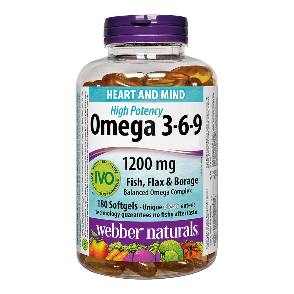 Webber Naturals - Omega 3-6-9 High Potency 1200 mg Fish, Flax & Borage