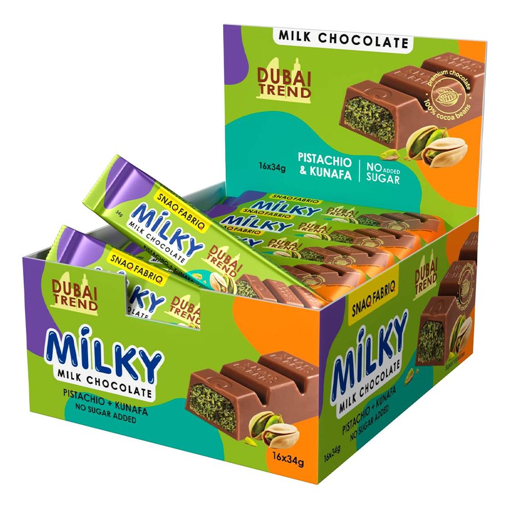 Snaqfabriq - Milky Chocolate Bars - Pistachio Kunafa - Box of 16