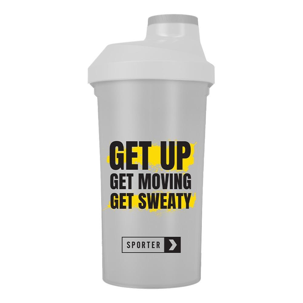 سبورتر - مطرة شيكر مع عبارة"Get Up Get Moving Get Sweaty Shaker"- أبيض/أسود/أصفر - 600 مل