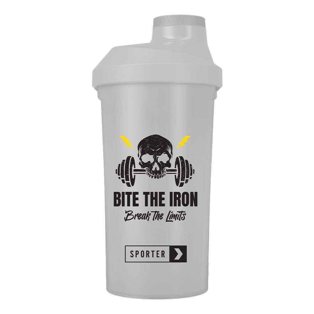 سبورتر - مطرة شيكر مع عبارة"Bite The Iron Break The Limits Shaker"- أبيض/أسود  - 600 مل