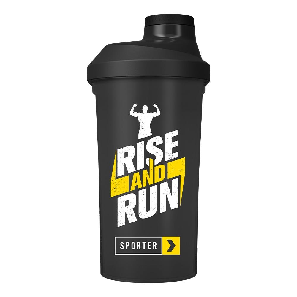 سبورتر - مطرة شيكر مع عبارة"Rise and Run Shaker"- أسود/أبيض - 600 مل