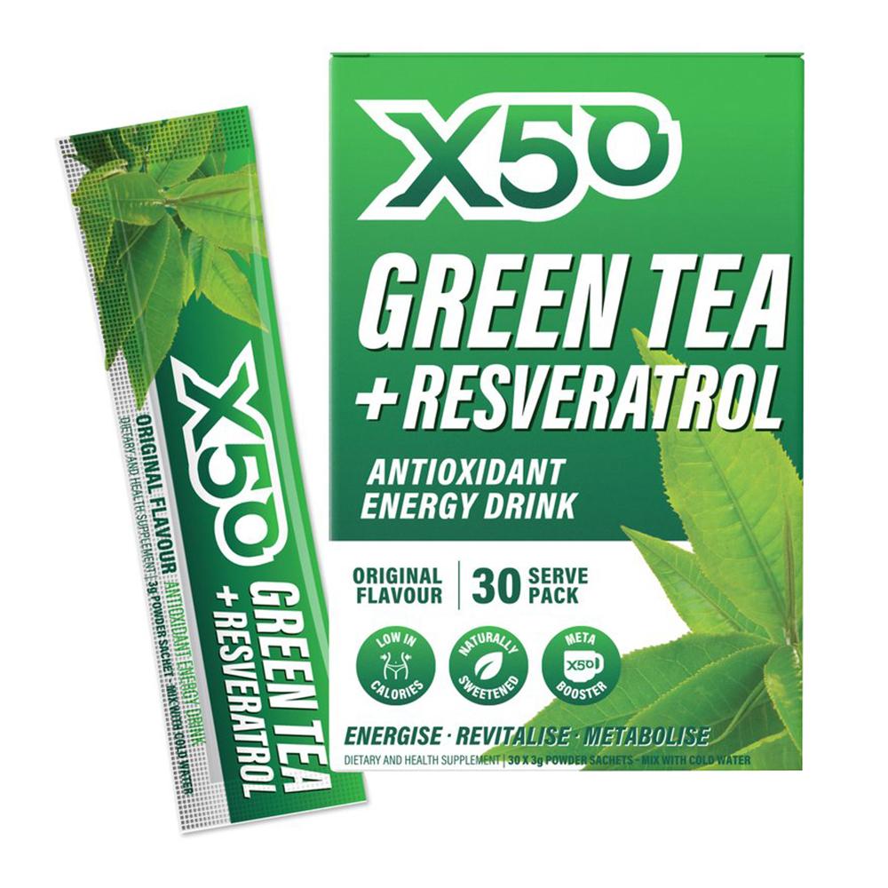 إكس 50 - شاي أخضر + مشروب طاقة مضاد للأكسدة ريسفيراترول - الطعم الأصلي