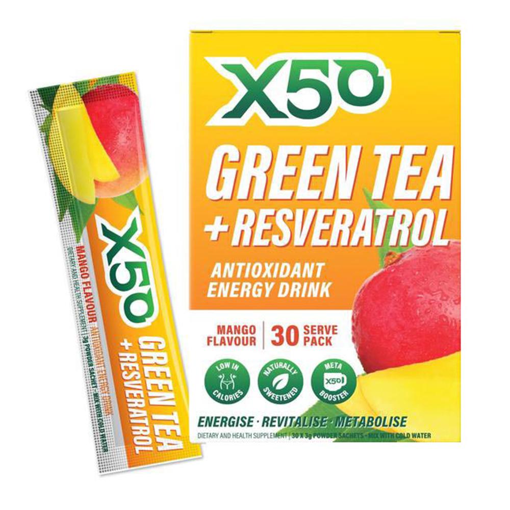 إكس 50 - شاي أخضر + مشروب طاقة مضاد للأكسدة ريسفيراترول - مانجا