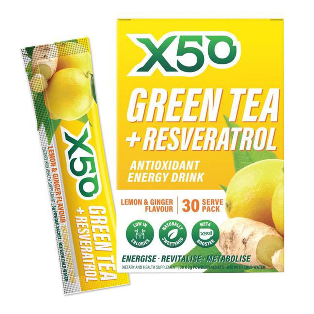 X50 - Green Tea + Resveratrol Antioxidant Energy Drink - Lemon & Ginger