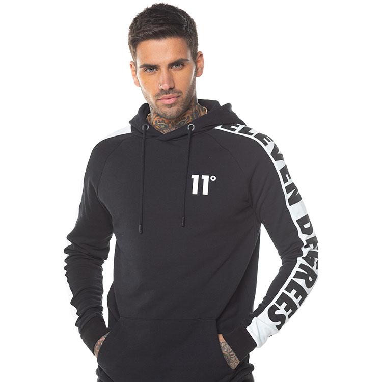 11 Degrees - Odin Text Pull Over Hoodie - Black
