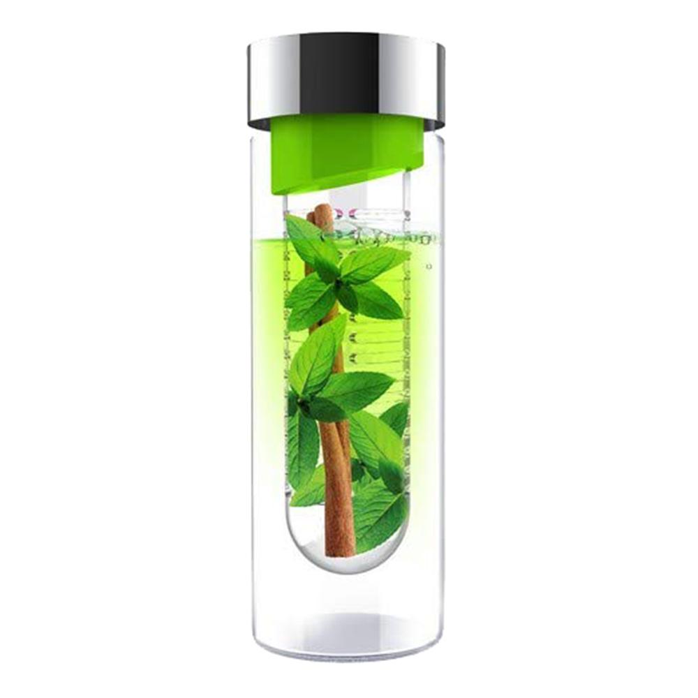 أسوبو - مطرة ماء زجاجية "فليفور أت" مع مصفاة للفاكهة - أخضر