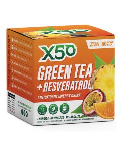 إكس 50 - شاي أخضر + مشروب طاقة مضاد للأكسدة ريسفيراترول - نكهة استوائية