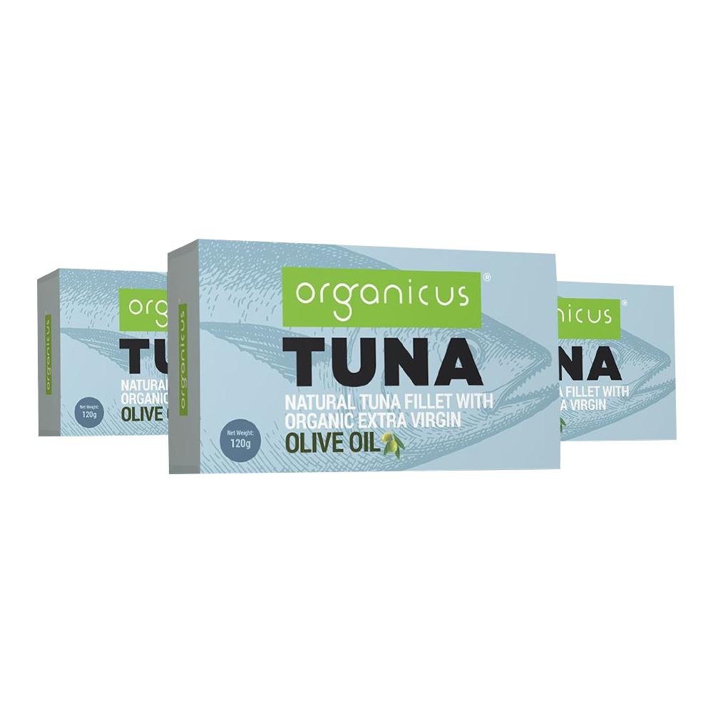 Organicus - Tuna - Natural Tuna Fillet with Organic Extra Virgin Olive Oil  - Stack of 3